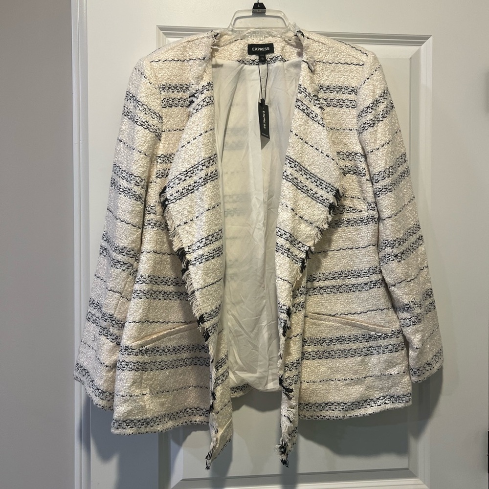 Express White and Grey/Blue Stripes Blazer Women’s Size XL